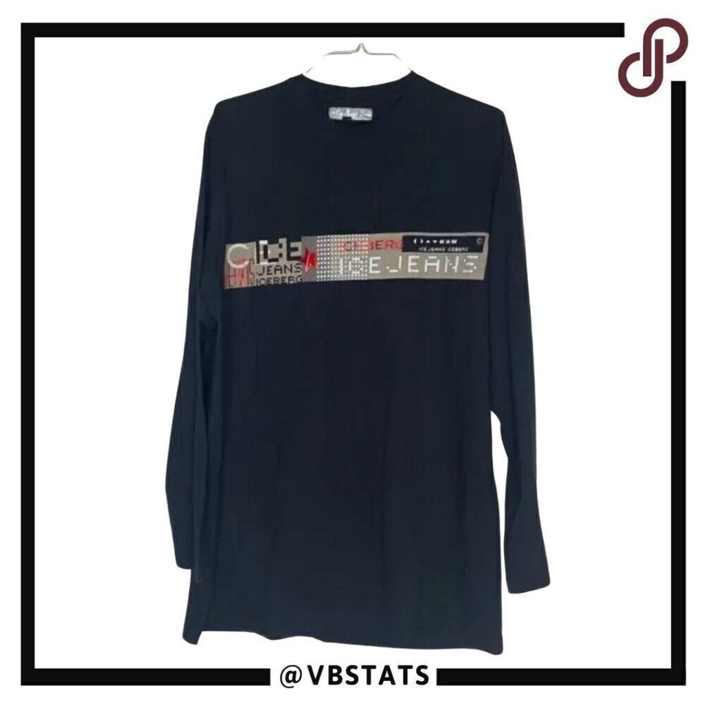 Ice Jeans Black Long‎ Sleeve Graphic Top in Size XXL - Tall